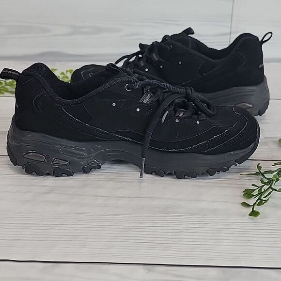Skechers D'Lites Play On Shoe black leather Women's Size 8 - Picture 4 of 10